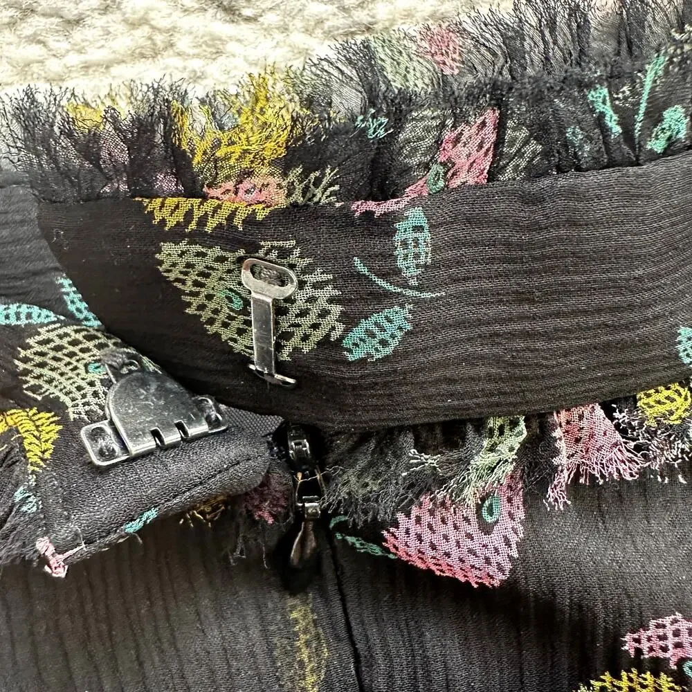 Marc Jacobs Black Silk Mini Skirt Floral Print Size 8